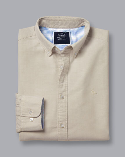 Vorgewaschenes Oxfordhemd mit Button-down-Kragen - Leichtgrau