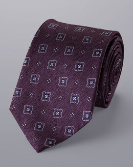 Stain Resistant Floral Pattern Silk Tie - Blackberry Purple