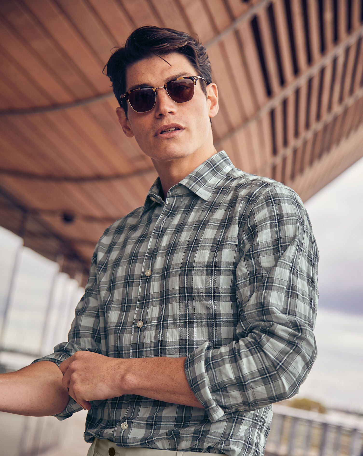 Classic Collar Crinkly Check Shirt 