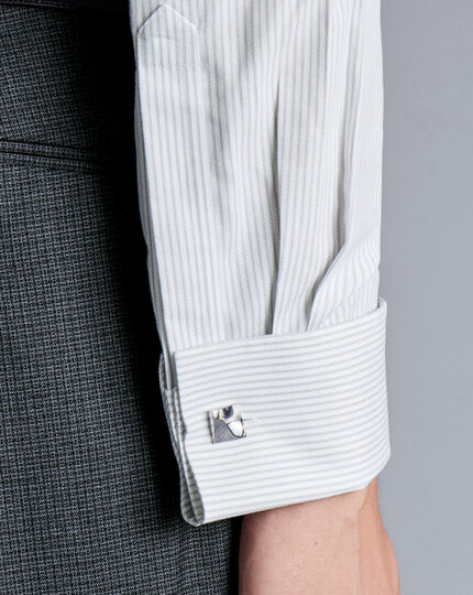 Non-Iron Royal Oxford Stripe Shirt - Silver Grey