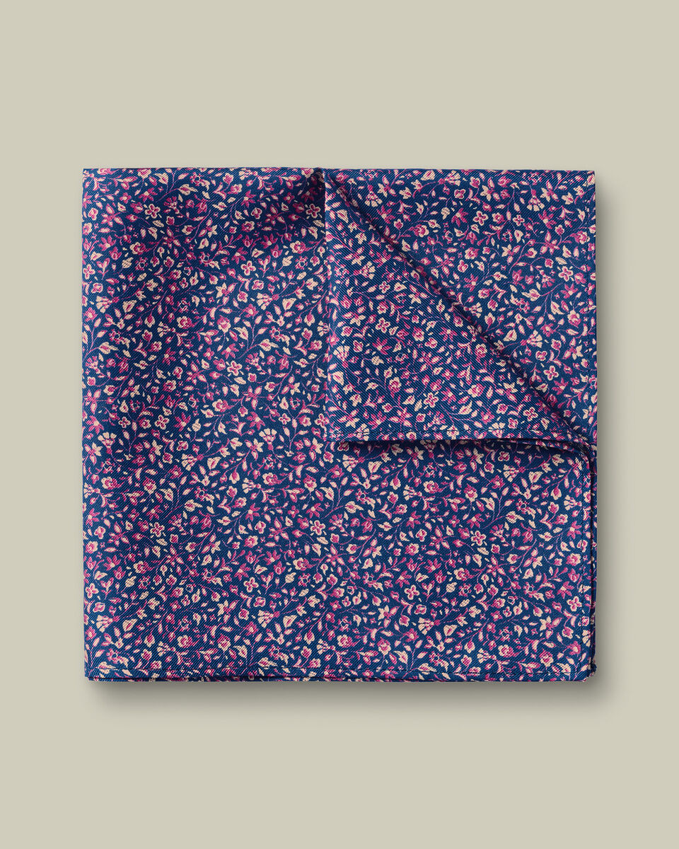 Silk Floral Pocket Square - Royal Blue & Pink