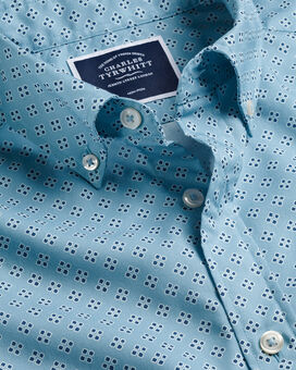 Button-Down Collar Non-Iron Stretch Poplin Diamond Print Shirt  - Aqua Green
