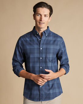 Button-Down Collar Non-Iron Twill Multi Check Shirt - Heather Blue
