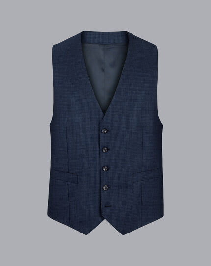 Micro Check Suit Vest - Ink Blue