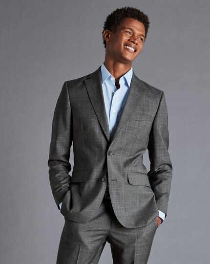 Italian Luxury Prince of Wales Check Suit Jacket - Grey | Charles Tyrwhitt
