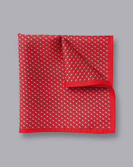 Lapwing Print Pocket Square - Red & White
