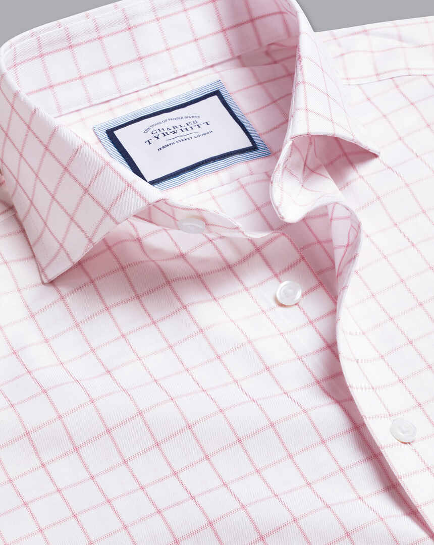 Cutaway Collar Non-Iron Twill Grid Check Shirt - Pink