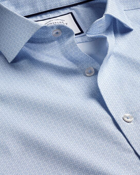 Semi-Cutaway Collar Non-Iron Decorative Print Shirt - Sky Blue