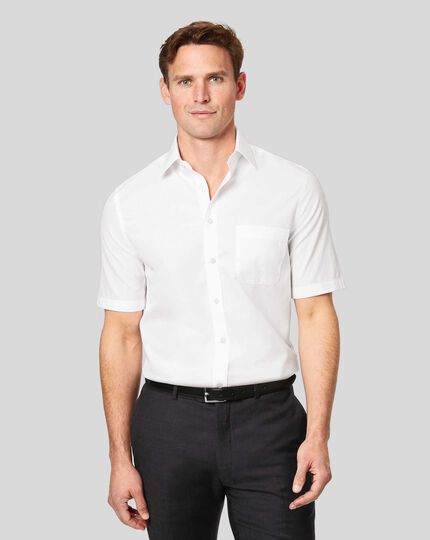 Non-Iron Tyrwhitt Cool Poplin Short Sleeve Shirt - White