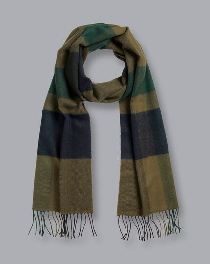 Cashmere Check Scarf - Olive Green