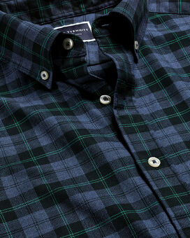 Bügelfreies Twill-Hemd mit Button-down-Kragen und Overcheck-Karos - Grün