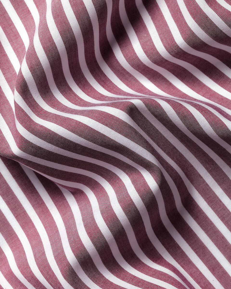 Button-Down Stretch Washed Poplin Stripe Shirt - Burgundy