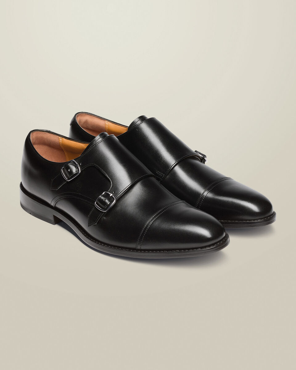 Leder Monk Schoenen Met Dubbele Gesp - Zwart