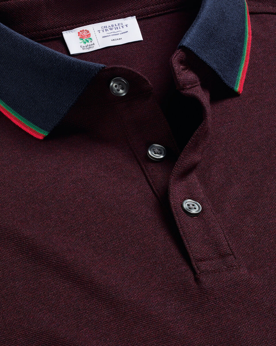 England Rugby Collar Detail Pique Polo Wine Red Charles Tyrwhitt