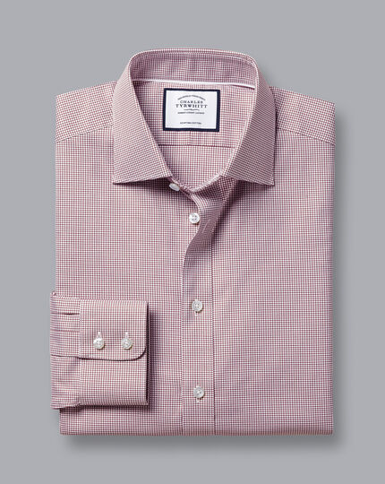Semi-Spread Collar Egyptian Cotton Twill Small Grid Check Shirt - Maroon Red