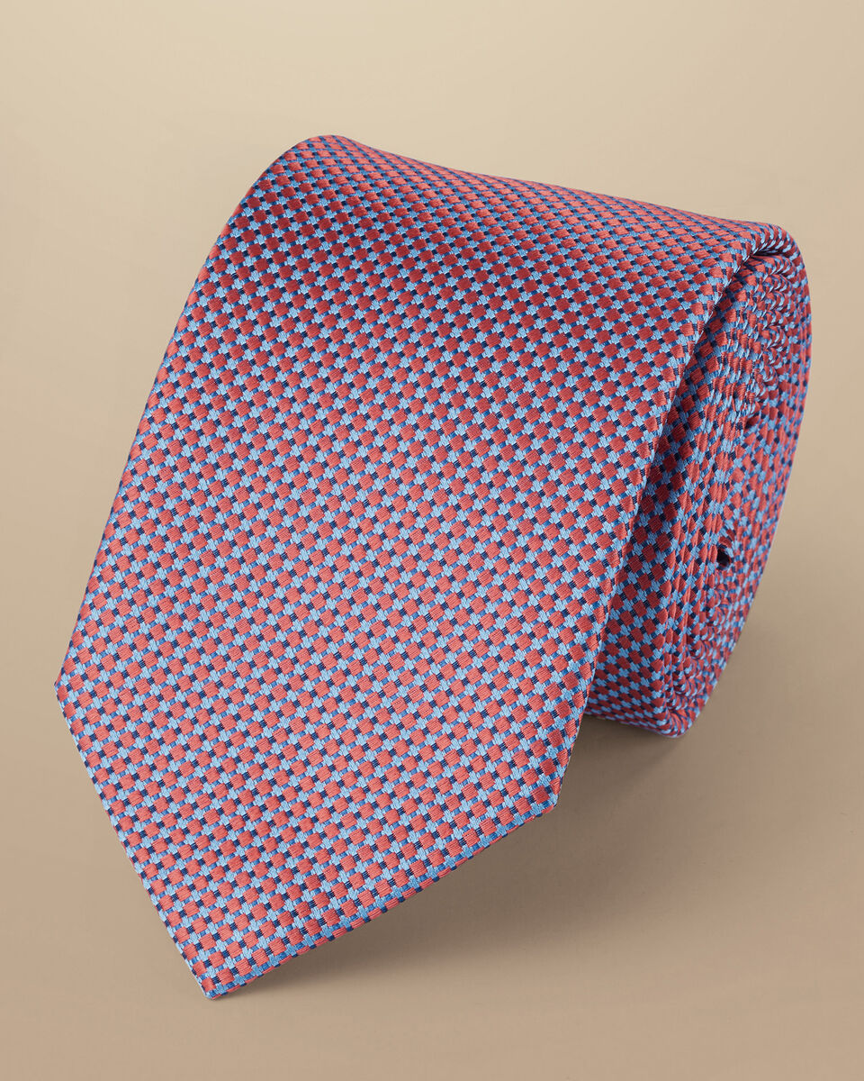 Semi Plain Pattern Silk Tie - Salmon Pink & Sky Blue | Charles Tyrwhitt