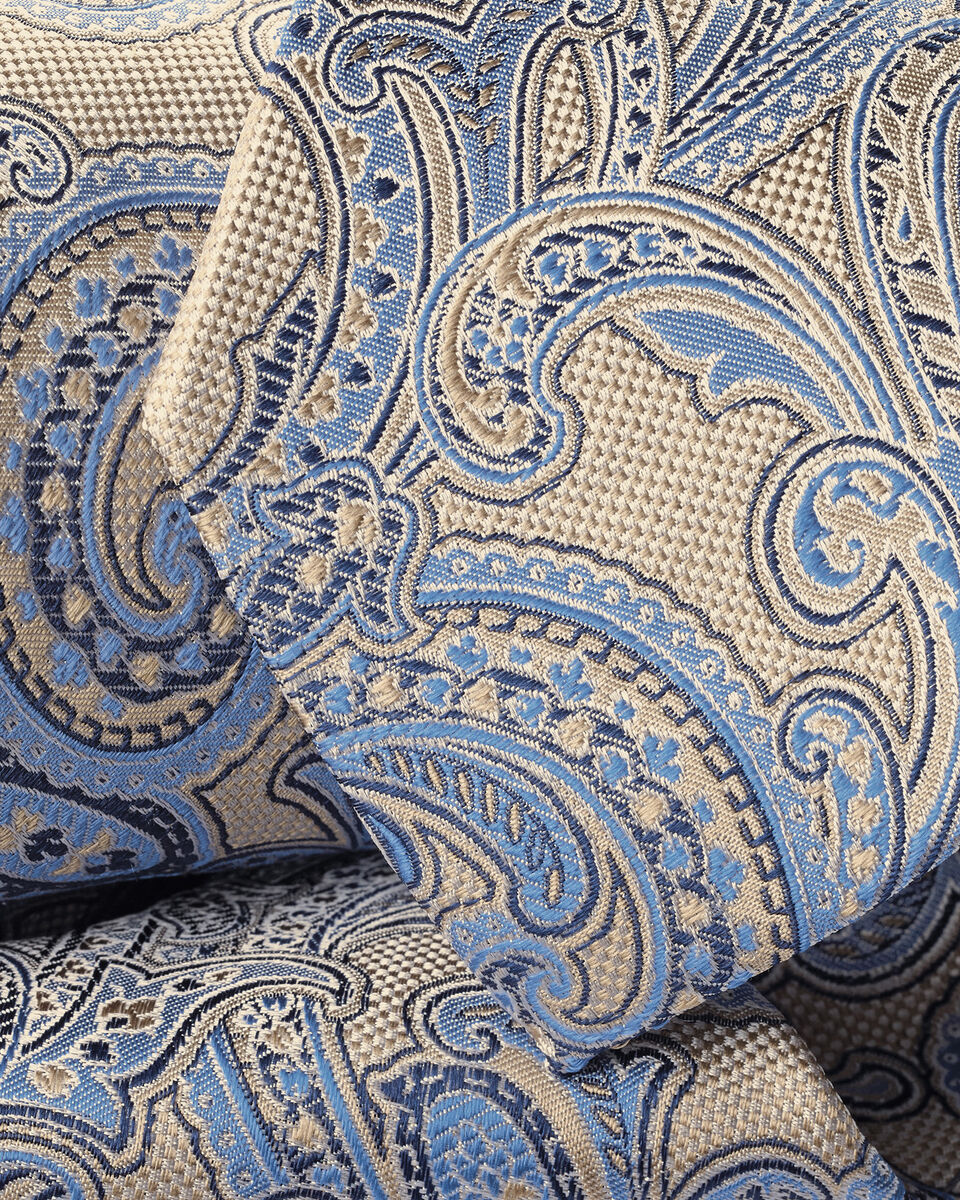 Silk Paisley Tie - Stone & Blue