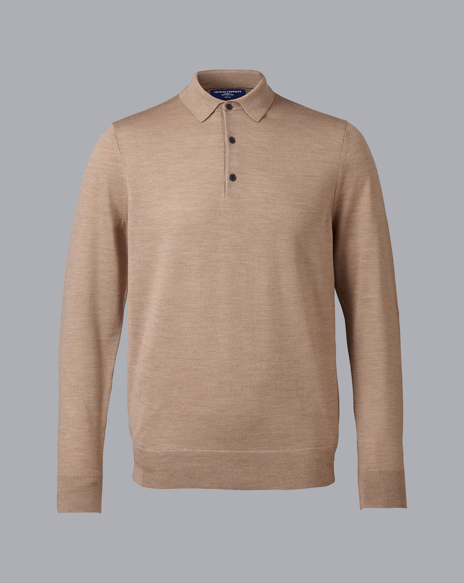 Charles Tyrwhitt Merino Wool Polo Shirt Wool Sweater - Oatmeal