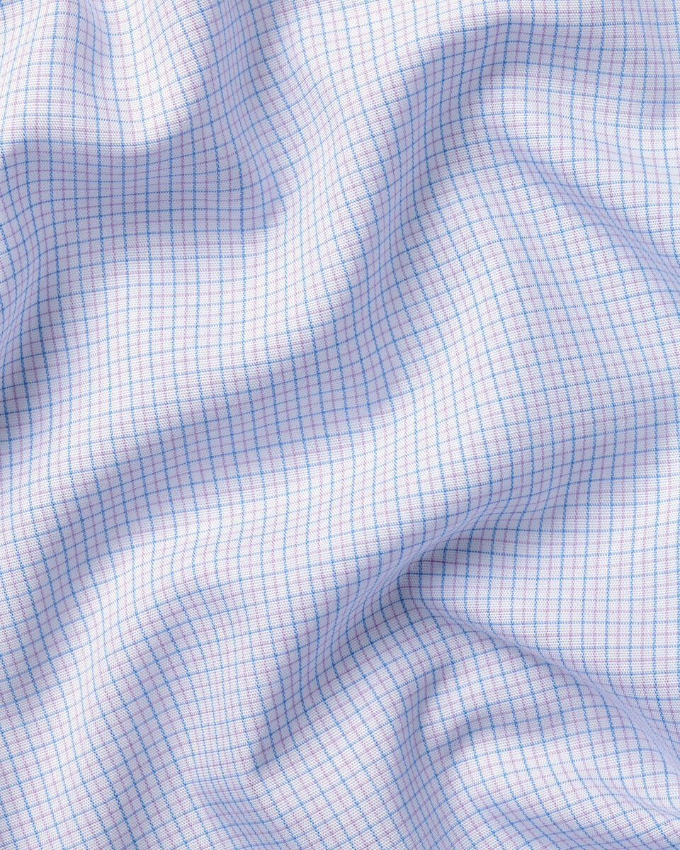 Non-Iron Stretch Poplin Check Shirt &ndash; Lilac & Sky Blue