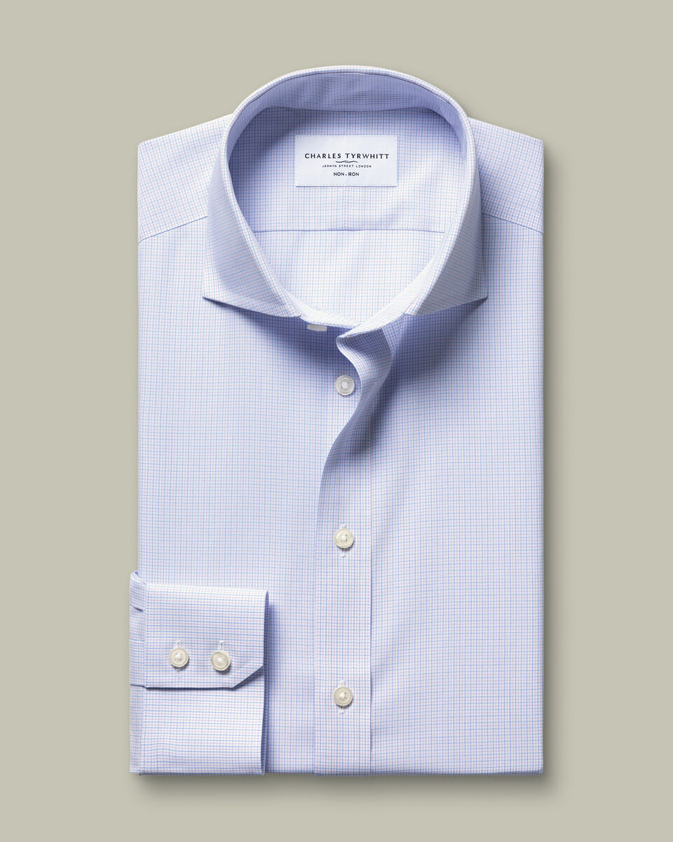 Non-Iron Stretch Poplin Check Shirt &ndash; Lilac & Sky Blue