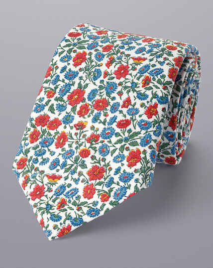 Made With Liberty Fabric Floral Print Cotton Tie - Red