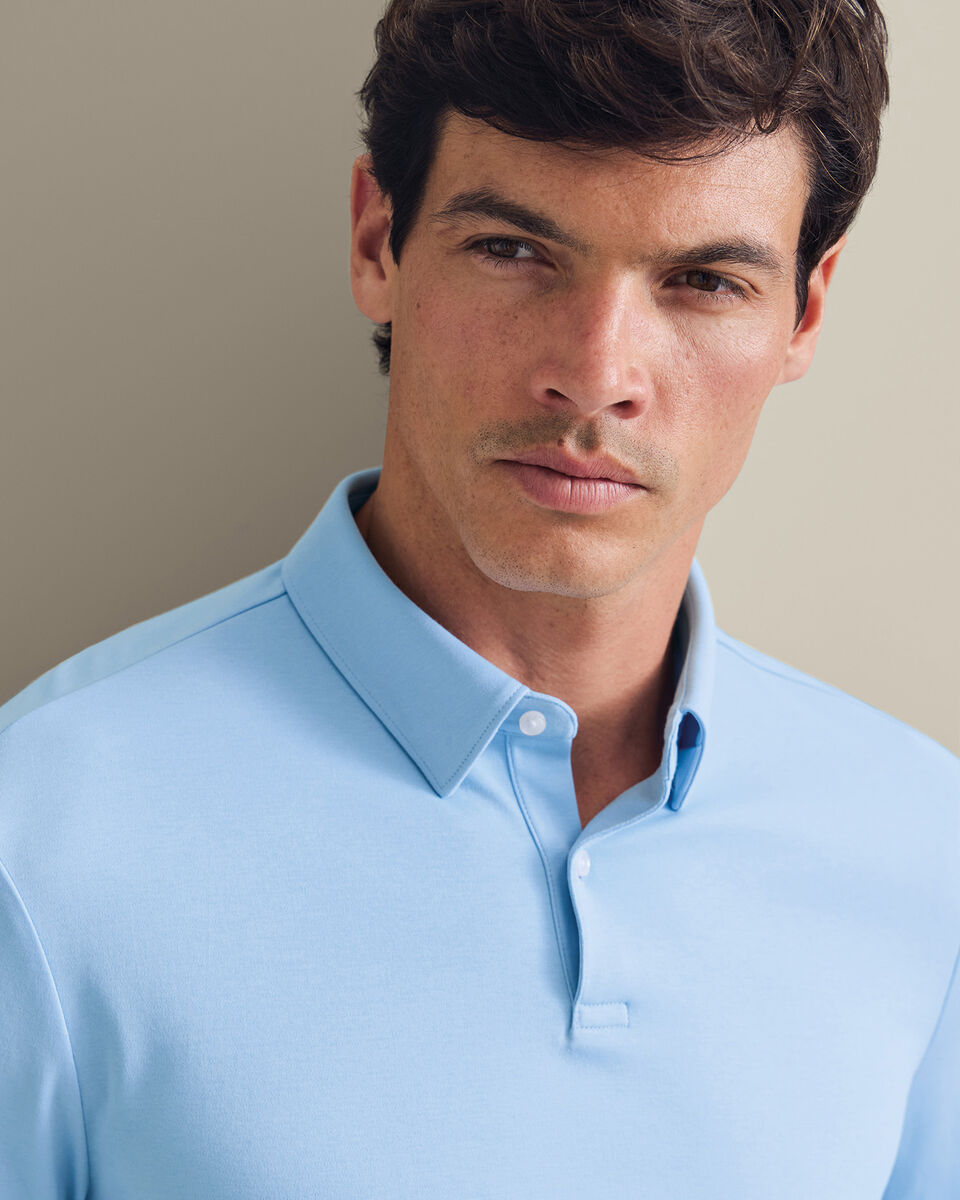 Long Sleeve Smart Cotton Polo - Sky Blue