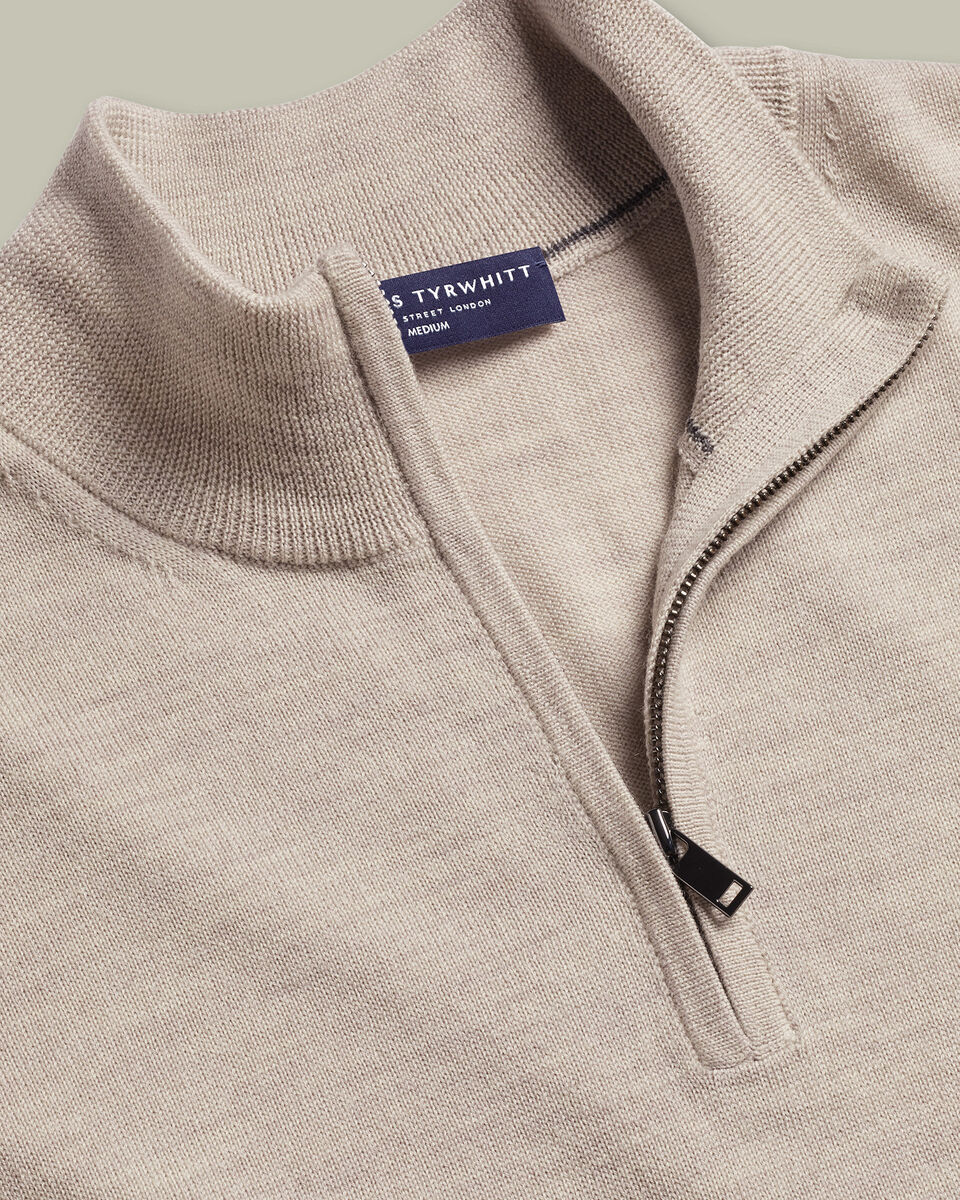 Pure Merino Quarter Zip Sweater - Limestone