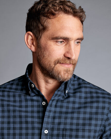 Button-Down Collar Non-Iron Twill Gingham Shirt - Indigo Blue