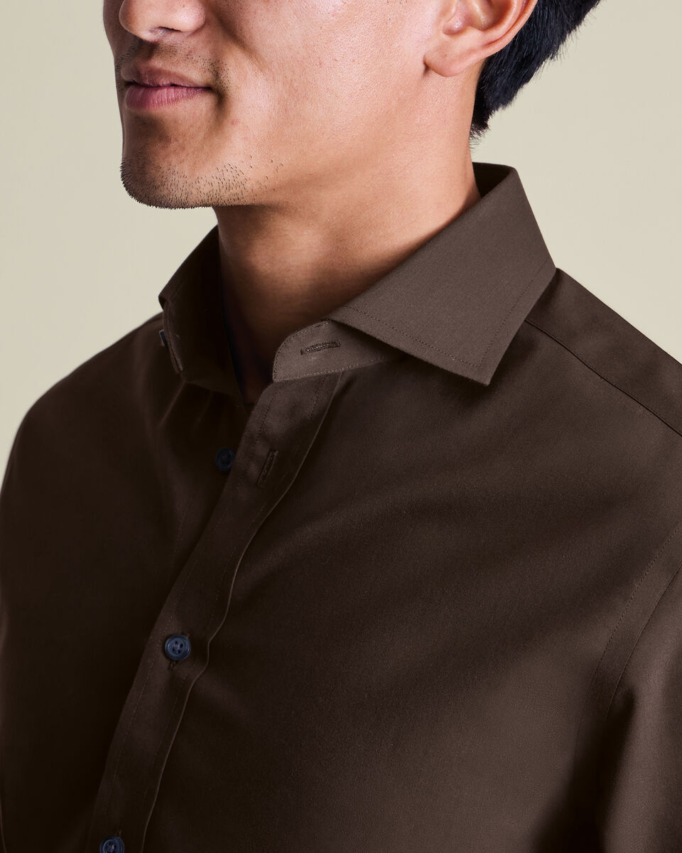 Chemise en popeline extensible sans repassage - Chocolat