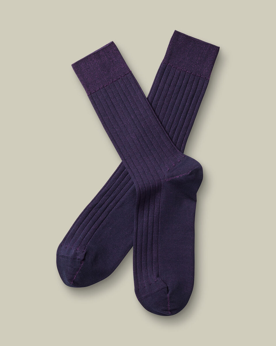 Chaussettes c&ocirc;tel&eacute;es &agrave; rayures en coton - Violet