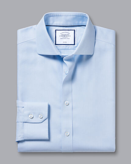 Spread Collar Non-Iron Henley Weave Shirt - Sky Blue