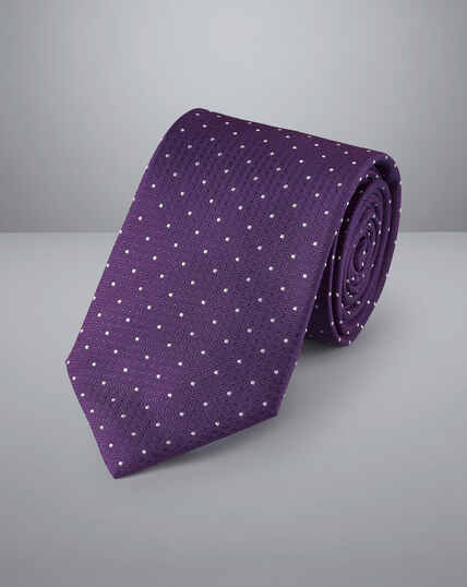 Stain Resistant Polka Dot Silk Tie - Purple