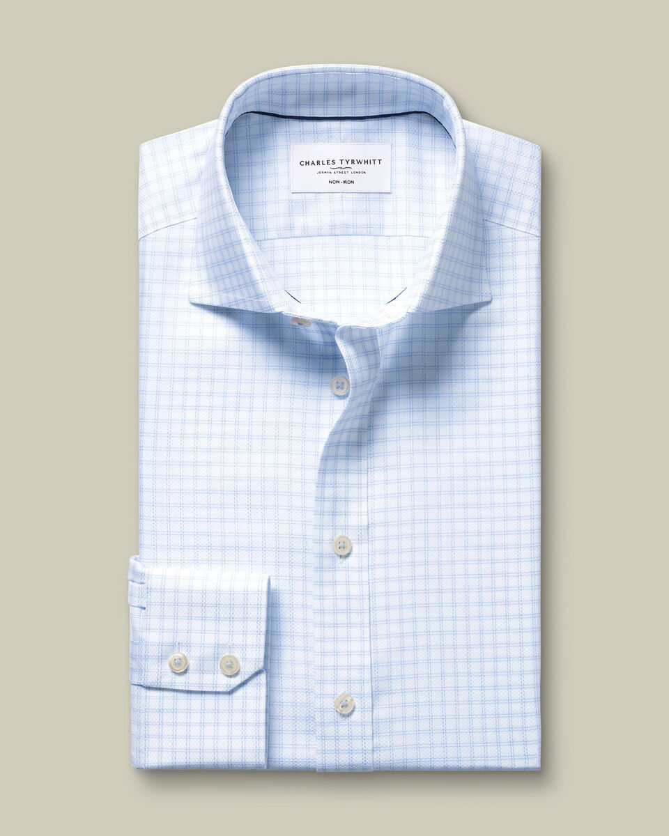 Chemise &agrave; carreaux &agrave; tissage Trafalgar extensible sans repassage - Bleu oc&eacute;an