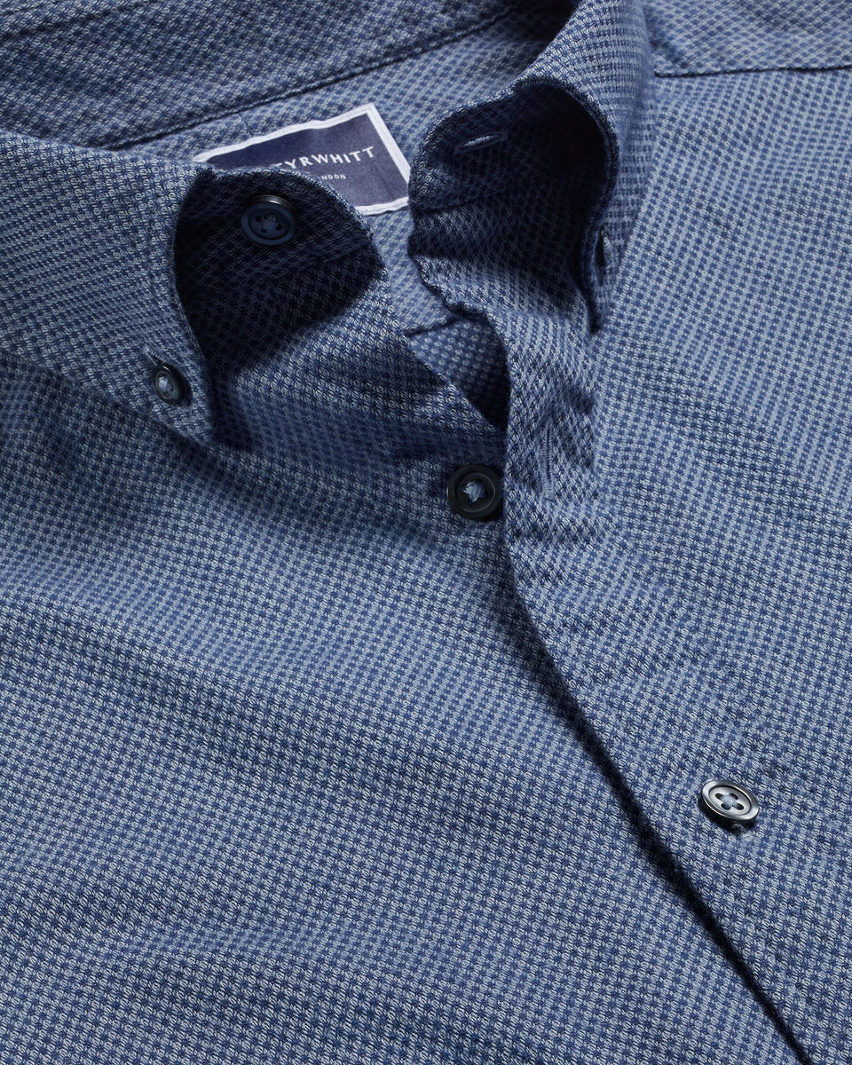 Button-Down Collar Dobby Flannel Shirt - Indigo Blue | Charles Tyrwhitt