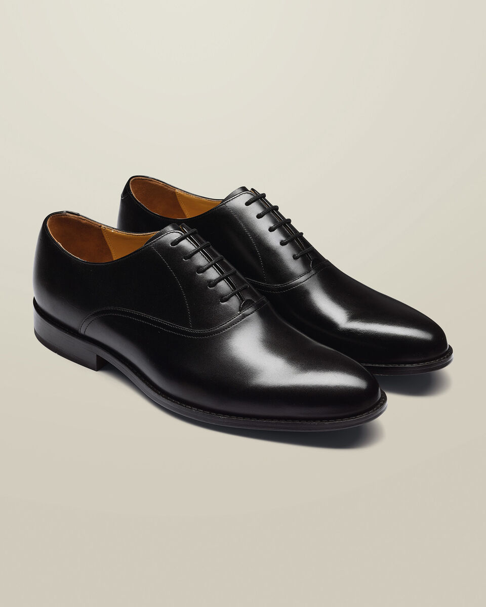 Plain Toe Leather Oxford Shoes - Black