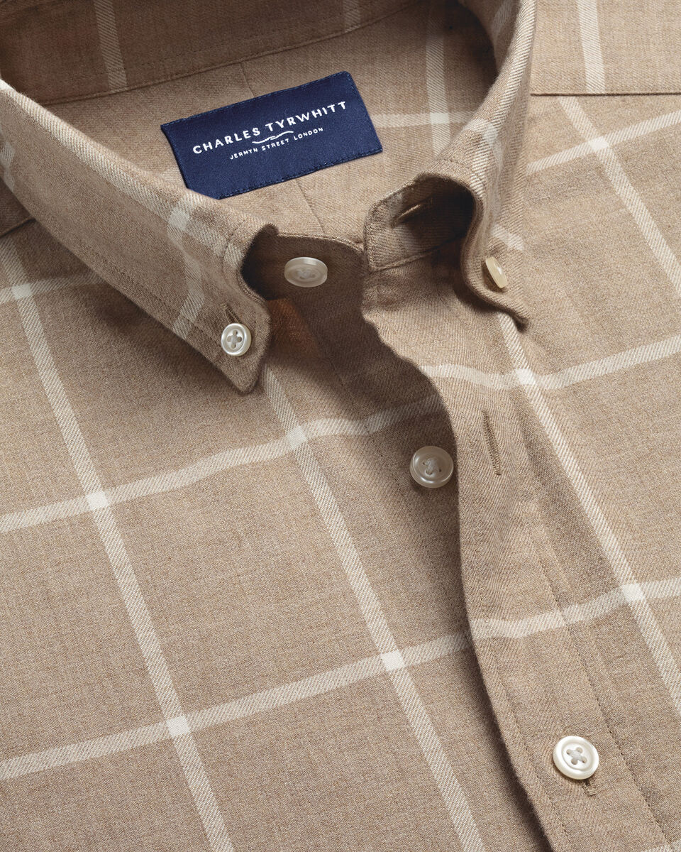Geborsteld Flanel Overhemd Met Ruitpatroon - Taupe