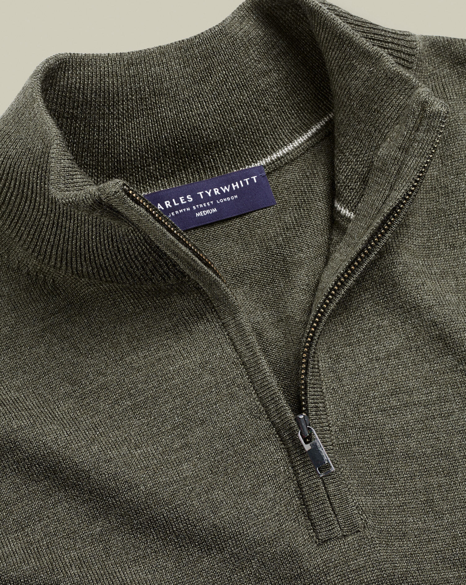 Pure Merino Quarter Zip Sweater - Olive Green Melange | Charles