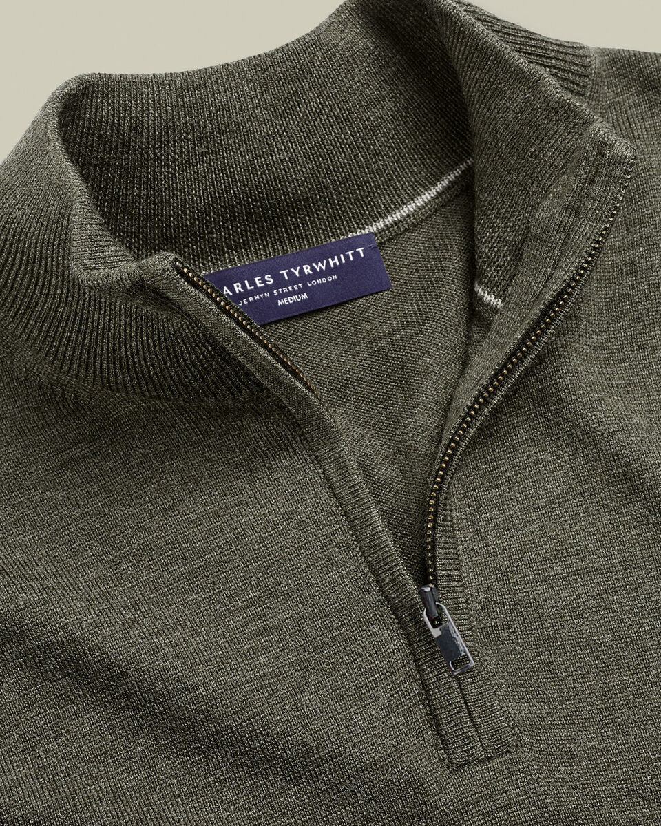 Pull &agrave; col zipp&eacute; en m&eacute;rinos - Vert Olive Chin&eacute;