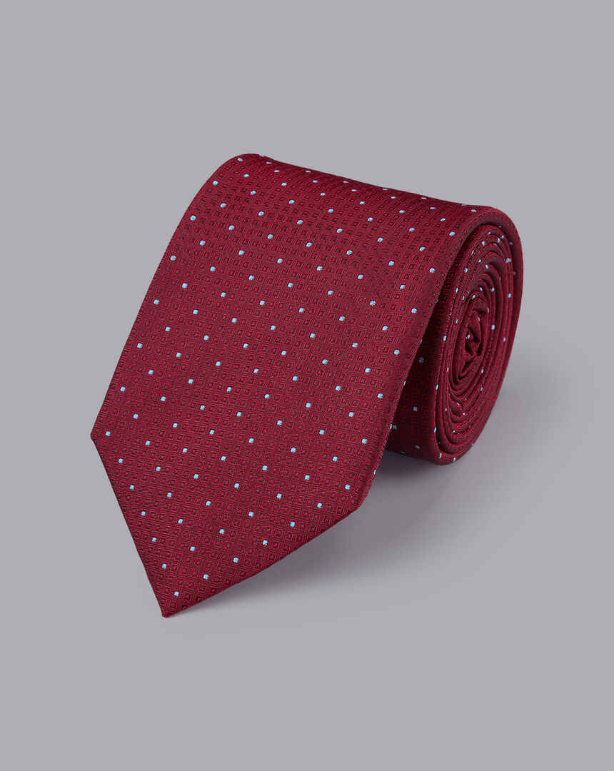 Stain Resistant Polka Dot Silk Tie - Cherry Pink