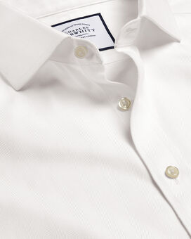 Spread Collar Non-Iron Herringbone Shirt - Ivory White
