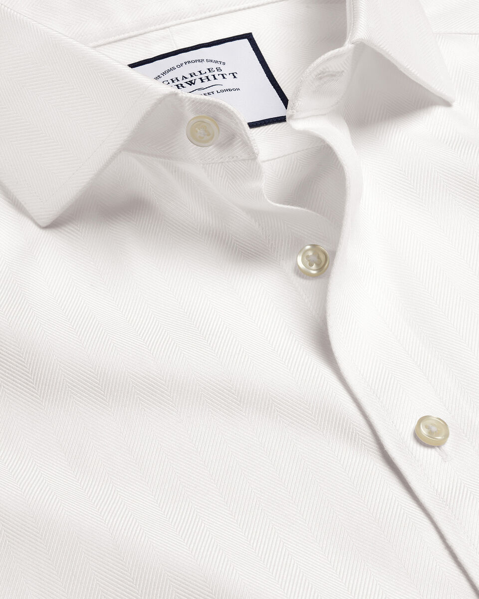 Cutaway Collar Non-Iron Herringbone Shirt - Ivory White | Charles Tyrwhitt