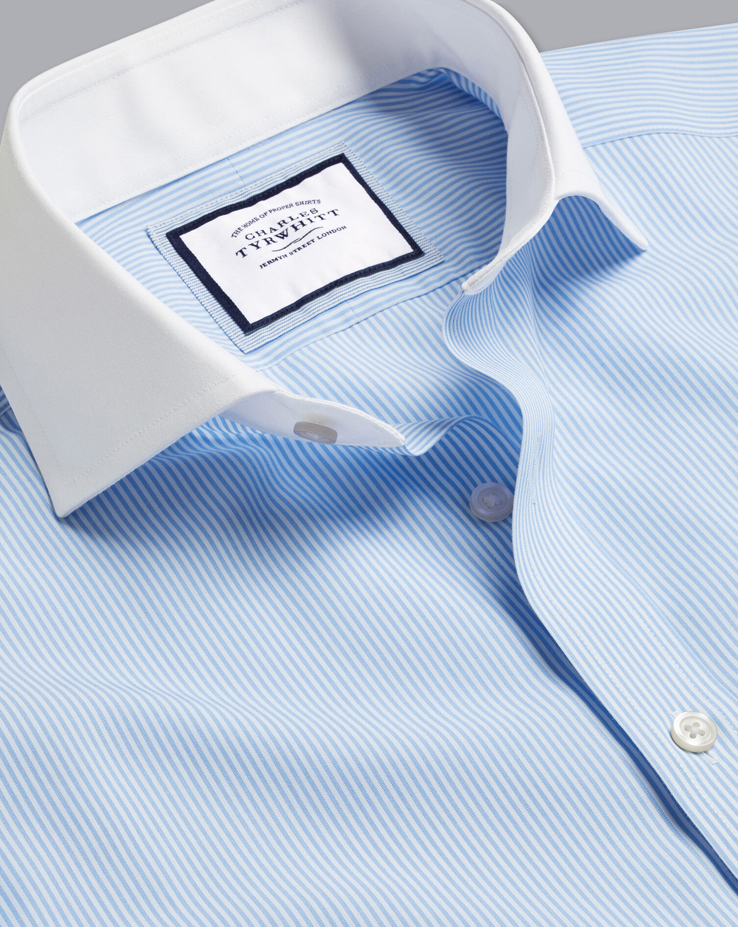 Charles Tyrwhitt Charles Tyrwhitt 100% Cotton Striped Shirt Light Blue Size 15.5 Slimfit 
