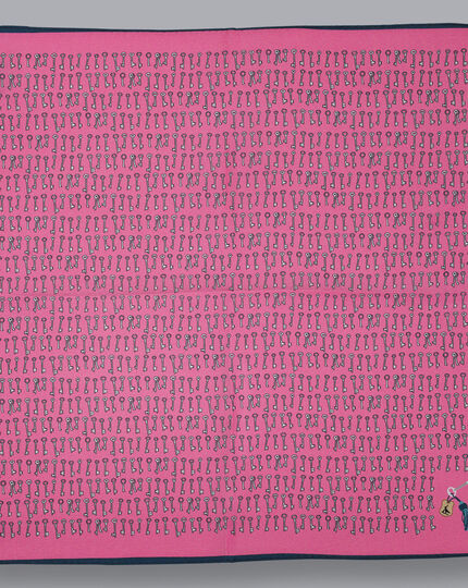 Keys Motif Silk Pocket Square - Bright Pink