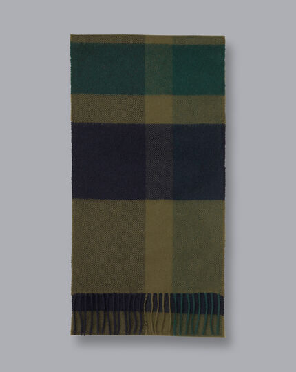 Cashmere Check Scarf - Olive Green
