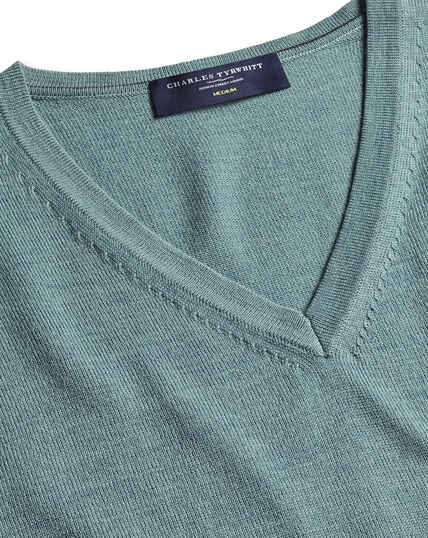 Pure Merino V Neck Sweater - Pale Teal Green