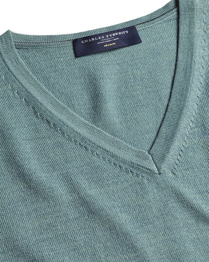 Pure Merino V-Neck Sweater - Pale Teal Green
