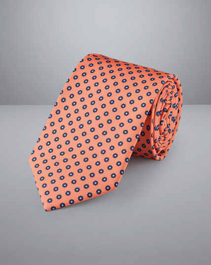 Krawatte aus Seide mit floralem Miniprint - Pfirsch