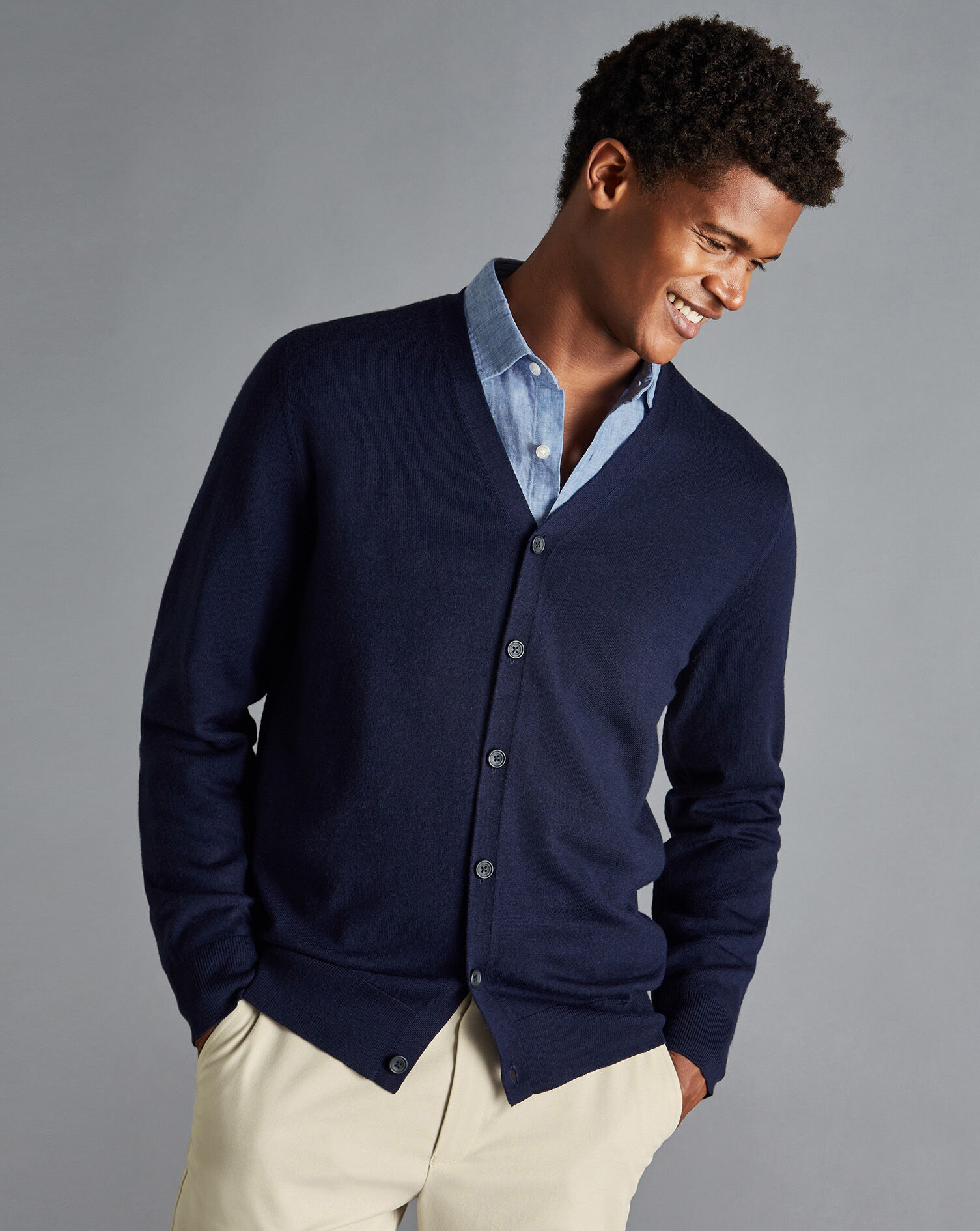 Merino Cardigan - Navy | Charles Tyrwhitt
