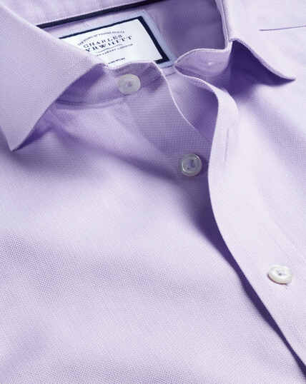 Spread Collar Non-Iron Henley Weave Shirt - Lilac Purple