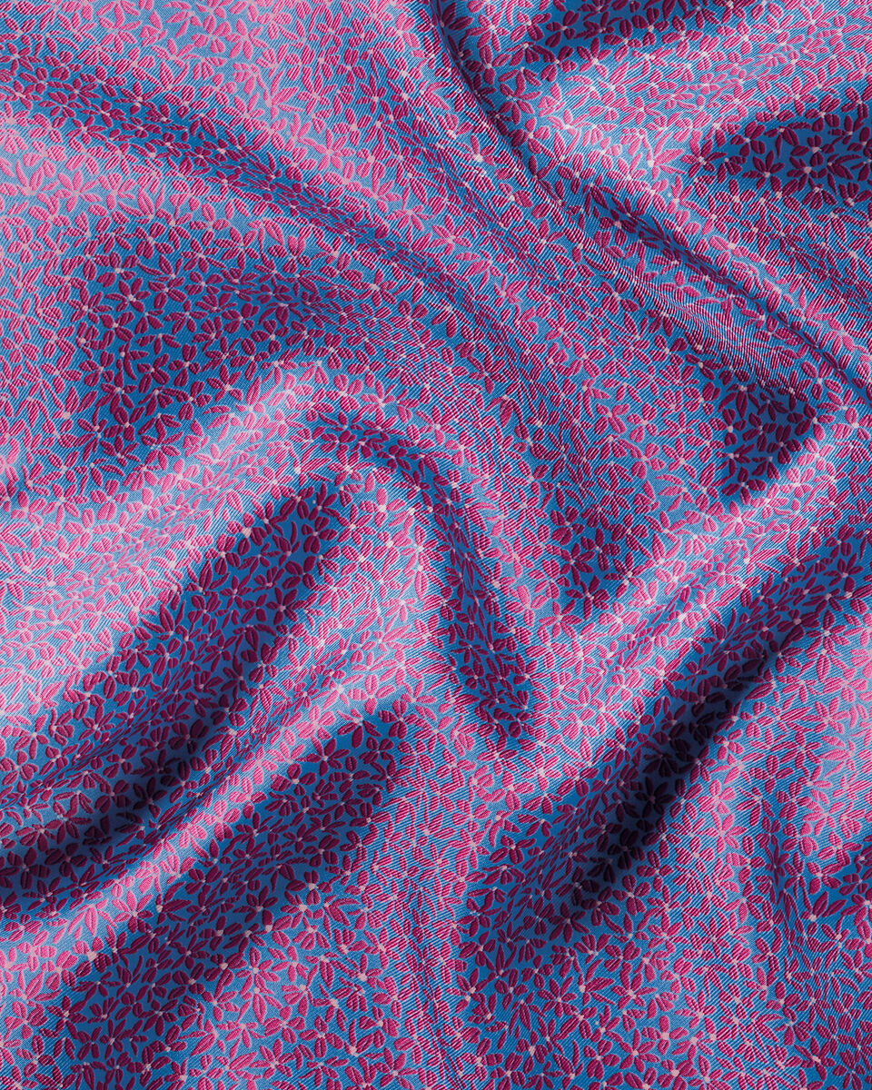 Pa&ntilde;uelo De Bolsillo Floral De Seda - Azul Aciano Y Rosa